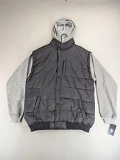 Burnside Hooded Jacket Mens 2XL Black Gray Button Up Surfer Streetwear Y2K NWT