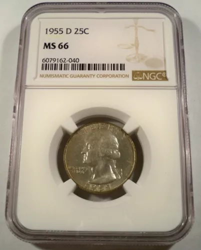 1955-D NGC 25c MS66 WASHINGTON QUARTER NICE BRONZE TONE MS 66