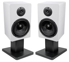 2 Rockville RockShelf 64W White 6.5" Home Bookshelf Speakers 8" Speaker Stands