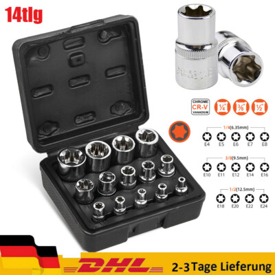 14tlg Außen Torx Nüsse Satz Steckschlüsselsatz Stecknuss 1/2 3/8 1/4 Zoll E4-E24