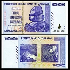 Zimbabwe 10 Billion 10,000,000​,000 Dollars 2008, UNC, P-85, Prefix AB