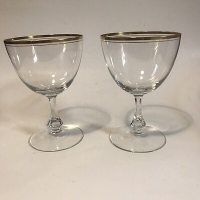 Peedee Vintage Wine Glasses Gold Trim Crystal Lot Of 2