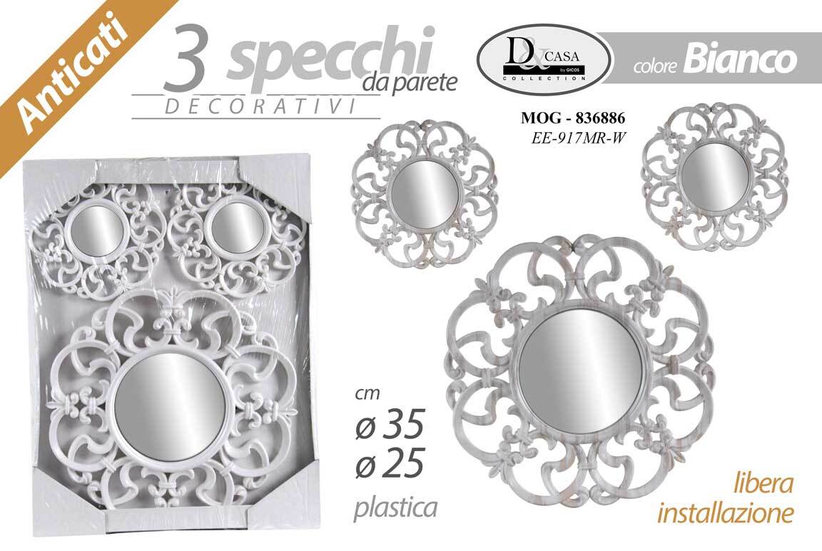 SET 3 SPECCHI PARETE DECORATIVI ANTIC SPECCHIO LIBERA INSTALLAZIONE ORGA 25-35cm