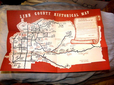 VINTAGE ILLUSTRATED MAP LINN COUNTY HISTORICAL MAP OREGON BY GLASER 1950's
