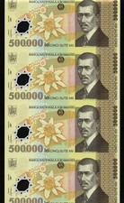 ROMANIA 500000 LEI P-115 2000  UNCUT SHEET  UNC EAGLE AIRPLANE POLYMER BANK NOTE