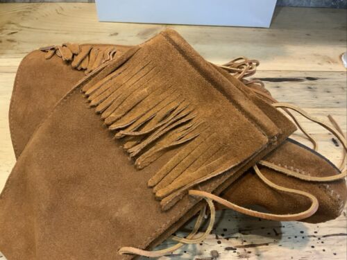 Minnetonka 1922 Fringe Knee High Boots Front Lace Brown Moccasin Men’s Sz 9 NEW - Picture 20 of 20