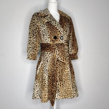 Joseph Ribkoff Coat Size 8 Retro Animal Leopard Print Luxury Faux Plush Fur