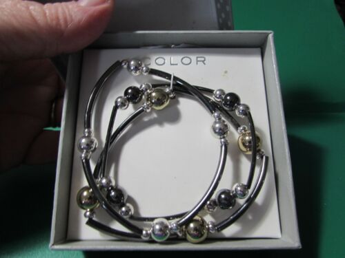 NEW/box unworn COLOR set of 3 stretchy silvertone… - image 1