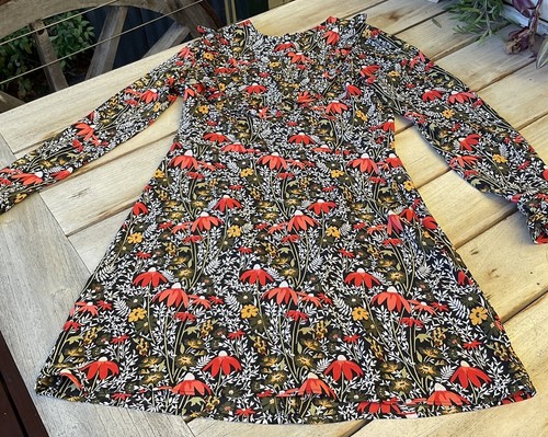 Topshop Crepe Multicoloured Floral Ruffle Bib Long Sleeve Dress A Line Skirt 8 - Picture 2 of 17
