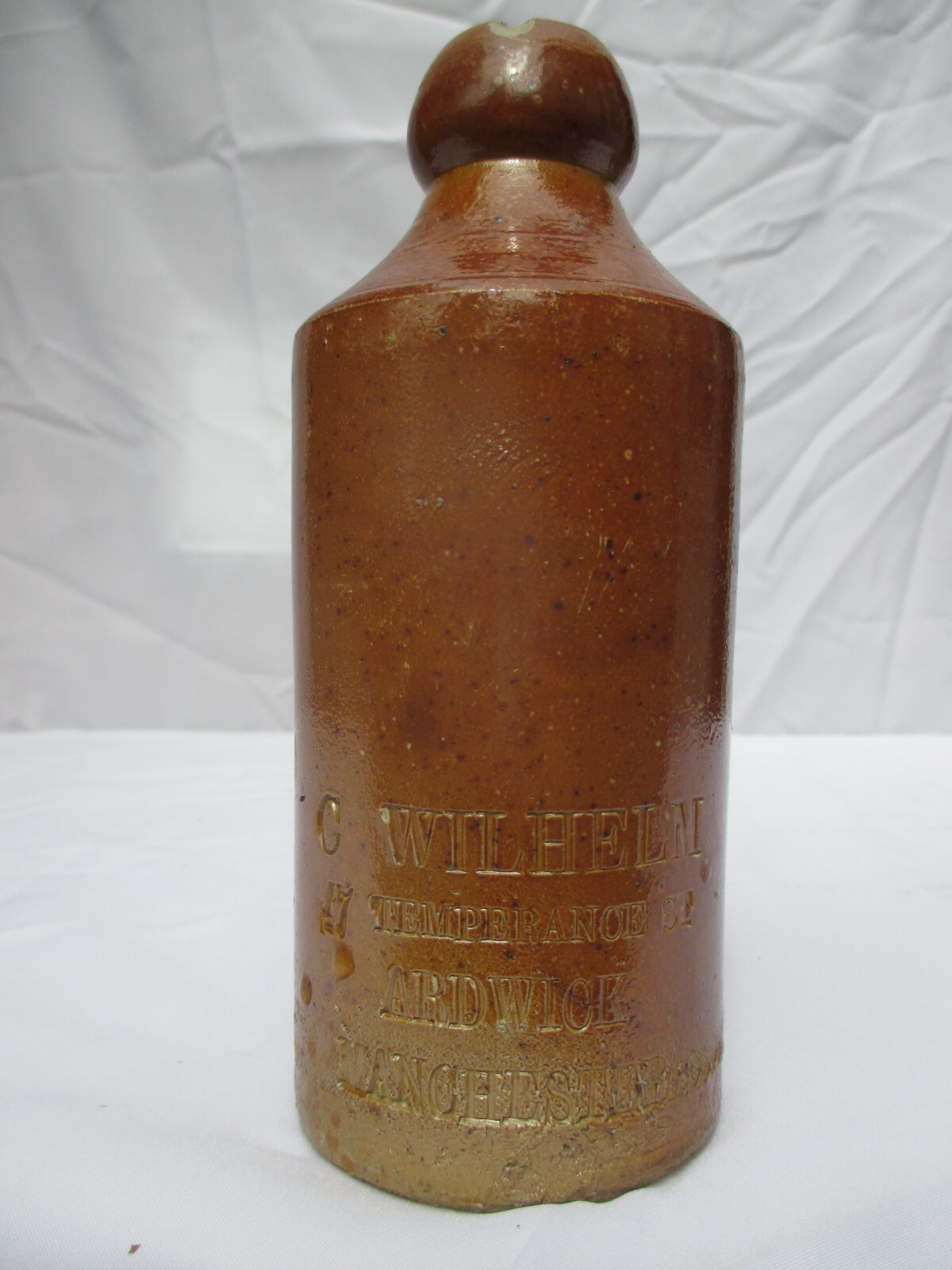 Antique Stoneware Ginger Beer Bottle by C. Wilhelm Ardwick Manchester c1890s