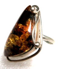 VINTAGE GORGEOUS STERLING SILVER BALTIC AMBER HUGE RING  SIZE: 10.75