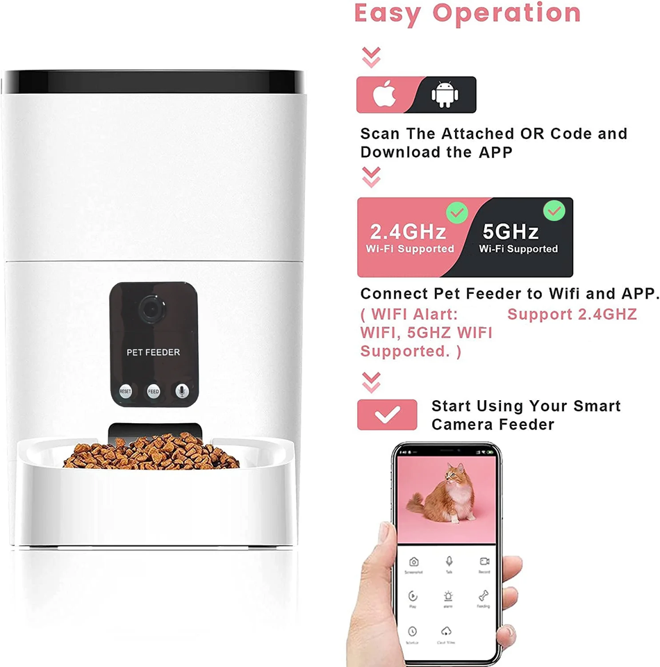 Pet Feeder,6L Automatic Pet Feeder for Cats and Dogs,1080P Camera,App Control,Vo eBay