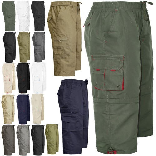 New Mens Elasticated Waist Cotton Cargo Combat 3/4 Long Knee Length