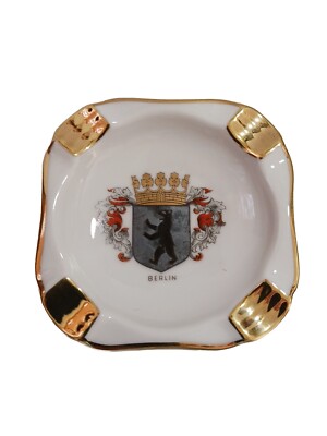 Vintage Handgemalt Crest Mini Ashtray Bavaria Germany Porcelain
