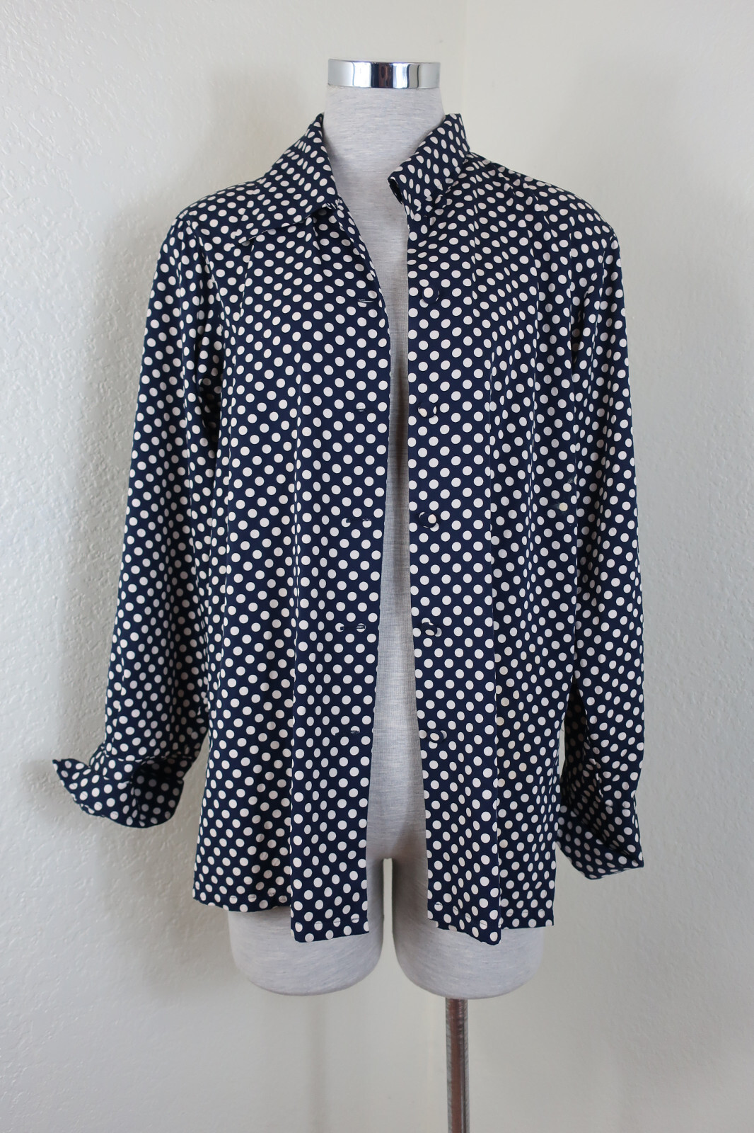 Top vintage YSL Saint LAURENT nero a pois manica lunga seta piccolo 4 5 6