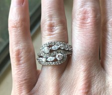 Fancy Sterling Silver Signed 925 Clear Rhinestone Swirl Cocktail Ring Sz 6