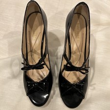 Kate Spade Shoes Made In Italy Black Patent Peep Toe Pumps Bows 9AA