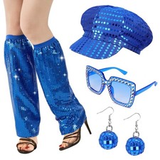 Xerteam 6tlg. 70er Jahre Disco Zubeh&ouml;rset mit Ohrringen, Beinstulpen, Brille