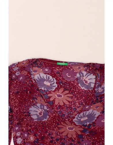 BENETTON Womens Top Long Sleeve UK 12 Medium Maroon Check AE09 - Picture 3 of 3