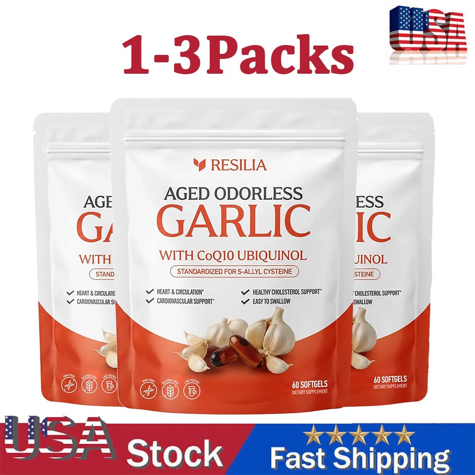 1-3X Resilia Garlic Extract 600mg Softgels (60 Count) Odorless Aged Garlic Extra