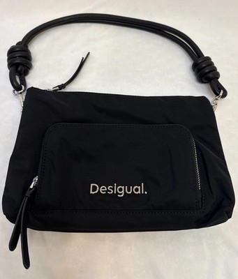 EUC Desigual Spain black Bag Purse leather knot handle silver logo