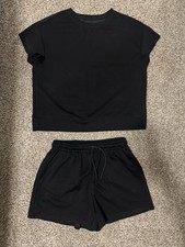Womens 2 Piece Lounge Sets Short Sleeve Top and Shorts Medium Black Nw/out tags