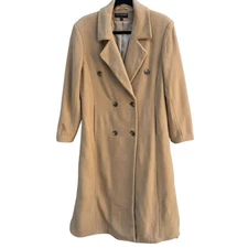 Halston Red Womens Tan Double-Breasted Wool Full Length Trench Dress Coat 8