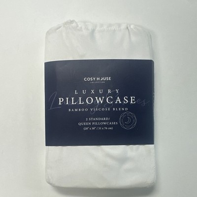 Cosy House Collection Set of 2 Bamboo Viscose Blend Pillowcase, White 20x30 in