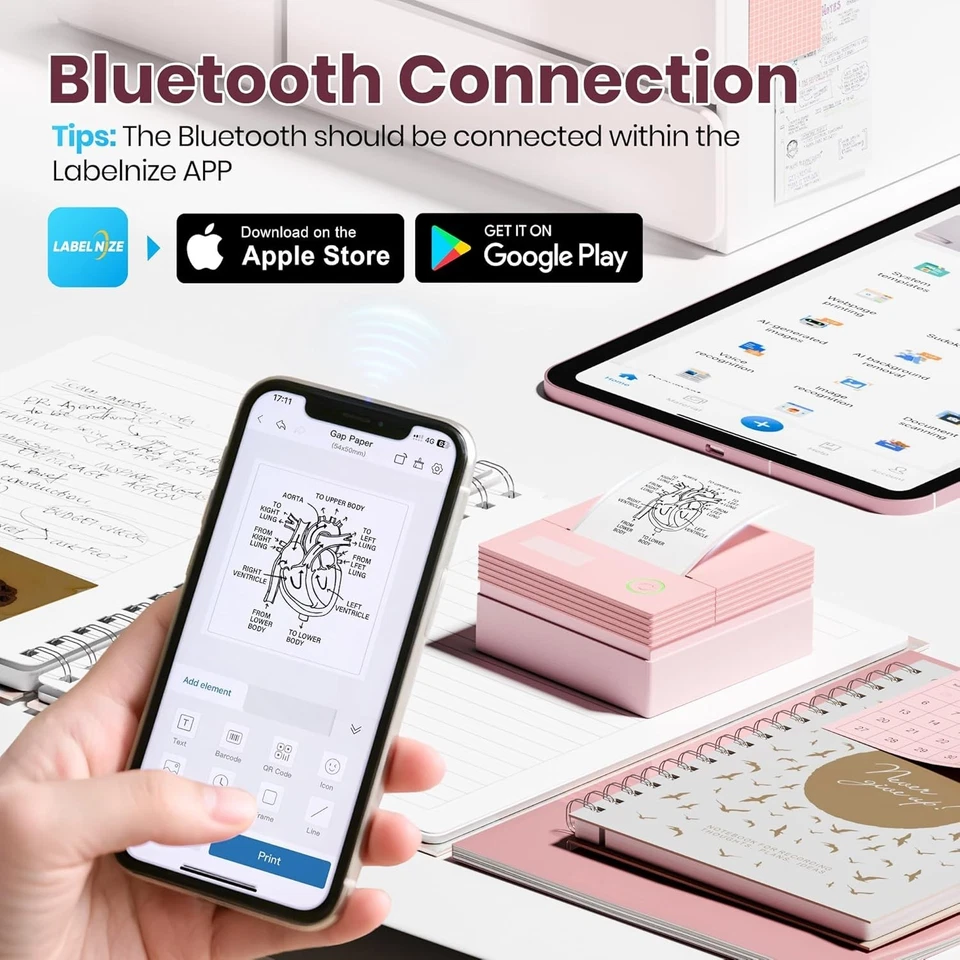 Sticker Printer, PM290C Portable Mini Printer, Inkless Bluetooth Sticker Maker - Image 2 of 4