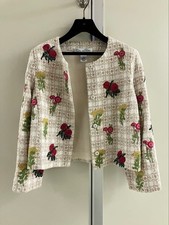 Oscar de la Renta Beige Mix Tweed Floral Embroidered Jacket Size 10 from JP