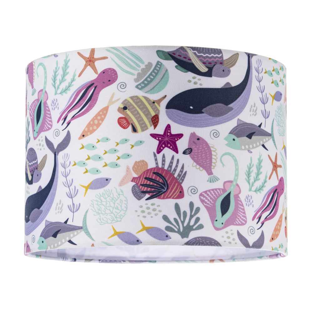 Underwater Designed Fabric Lampshade with Whales Turtles Tropical Fish by Hap...