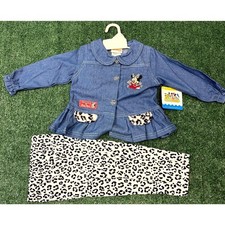 Vintage Disney Babies Pants Set Girls Size 24M Blue Denim Minnie Mouse Leopard