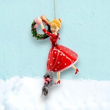 Vintage Retro Girl with Wreath Ornament Christmas Decor NEW 2024