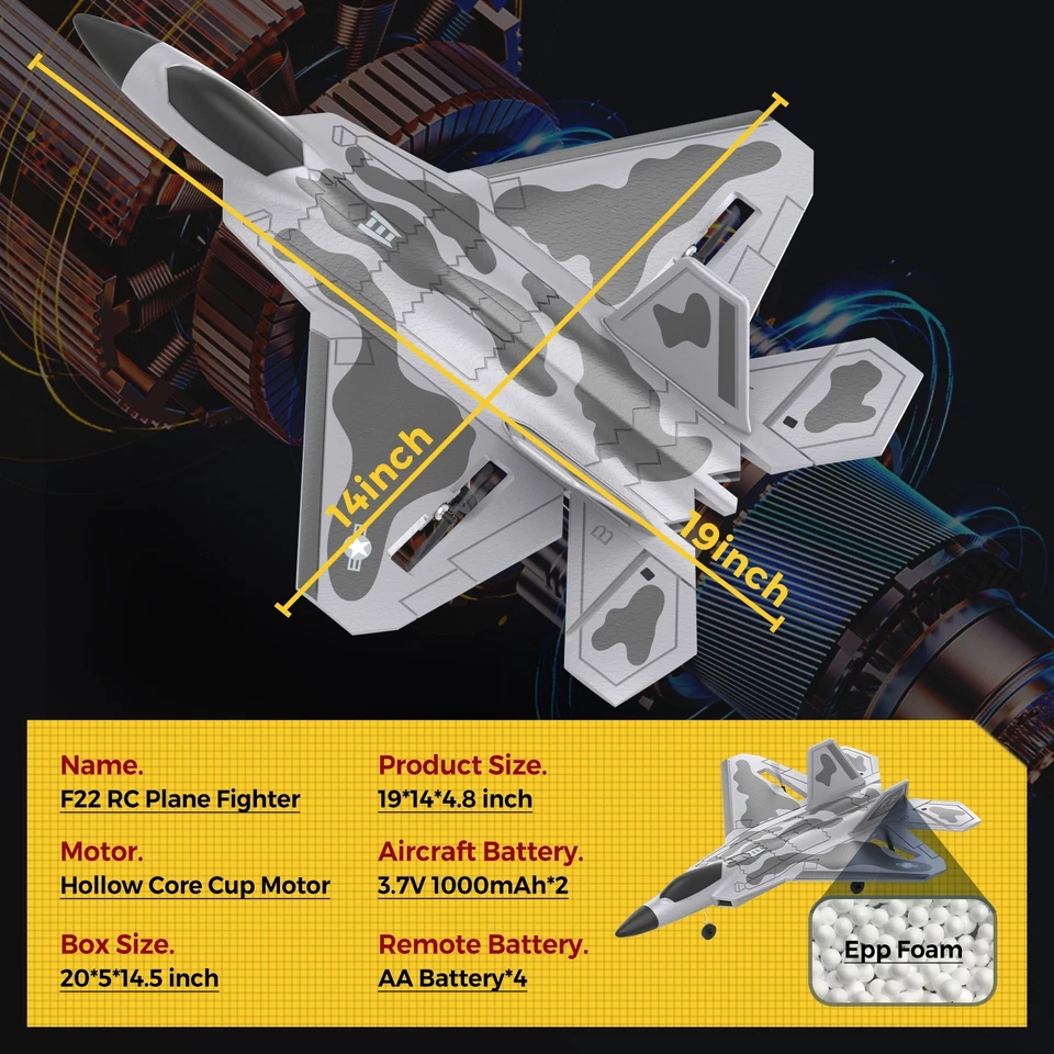 Avión RC F22 Raptor 4 Canales RTF para Adultos y Principiantes, 2.4GHz con Luz LED Foto 2 de 4