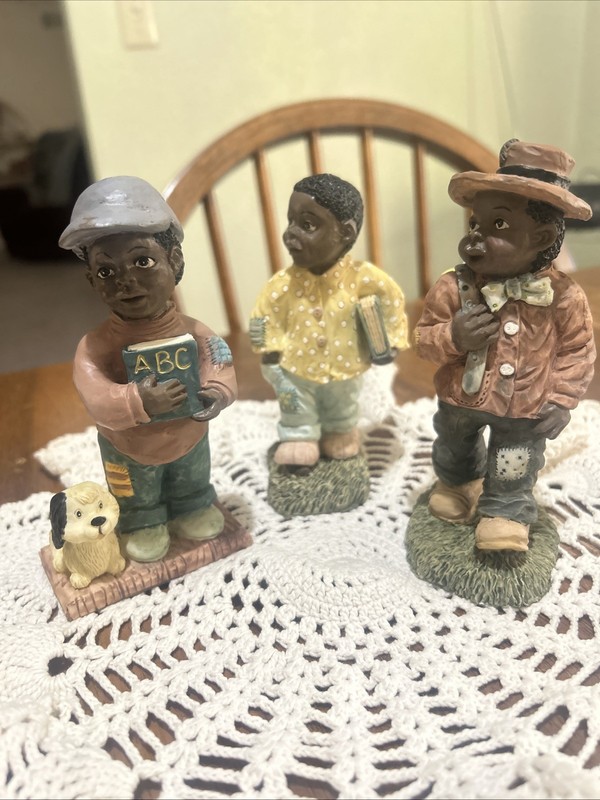 Set Of Three African-American Boys "School Days" Resin Figurines Adorable EUVC