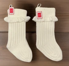 NWT North Spruce Lane White Knit Ruffled Trim Striped Santa’s Stockings Set of 2