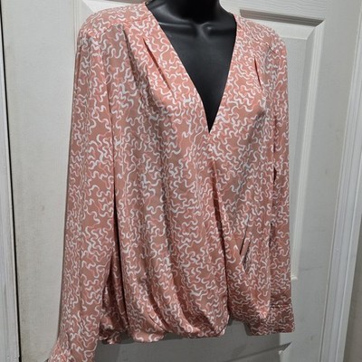 Halogen abstract v-neck cross front Mellon/pink blouse women's XL