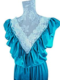 VTG Silky FRILLY Satin Nylon Jumpsuit Playsuit Lace Ruffle Romper Dress lingerie