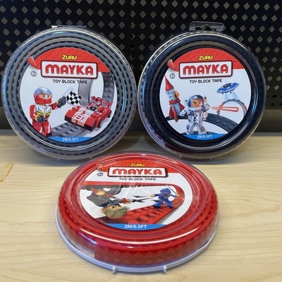 3 NEW Zuru Mayka Toy Block Tape(Works With Lego Toys) Red / Gray / Black