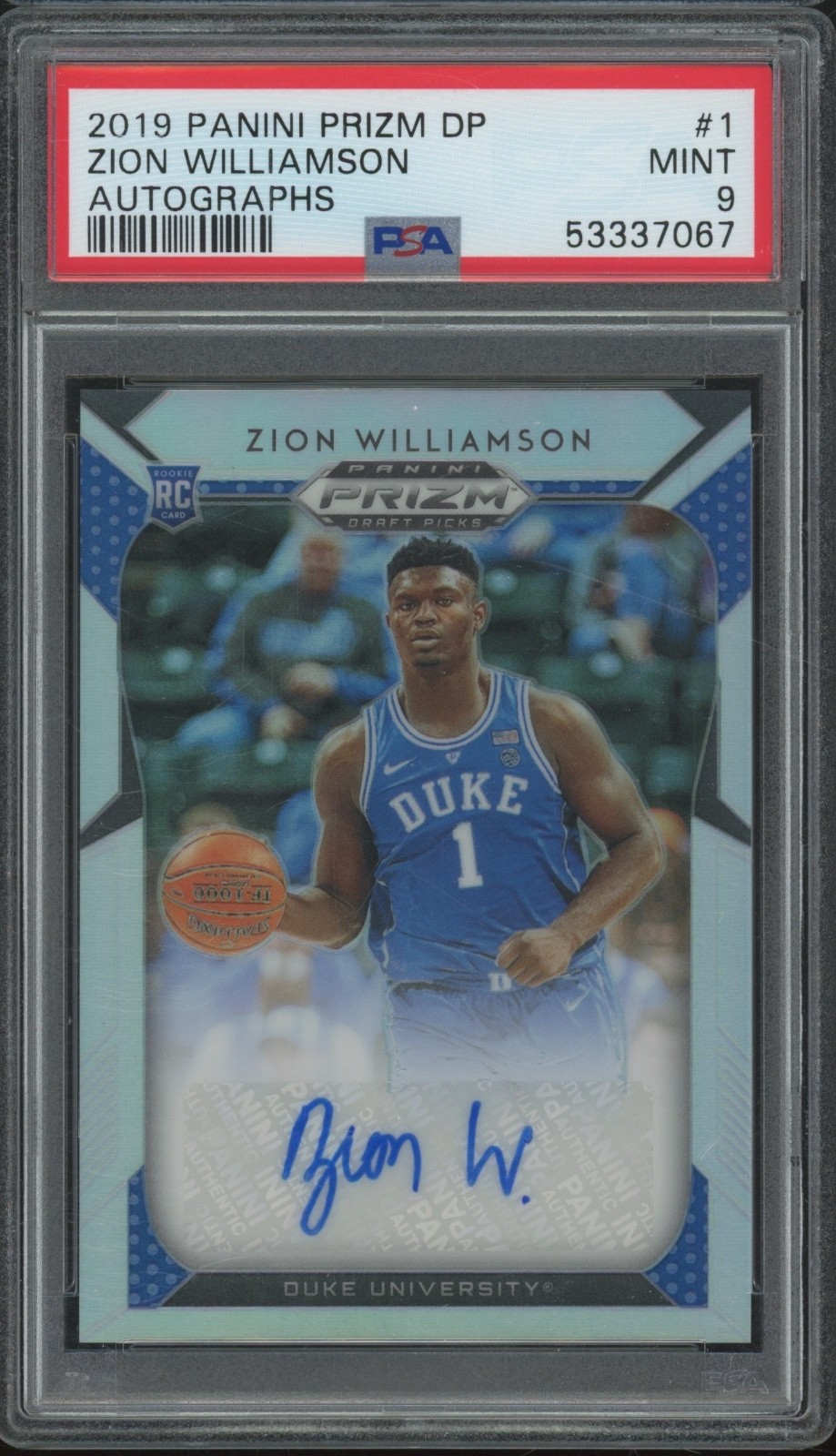 2019 Panini Prizm #1 Zion Williamson Auto Autograph RC Rookie Mint PSA 9