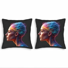 Vibrant Multicolored Swirling Hair Artistic Throw Pillow Covers-Set of 2 18x18in