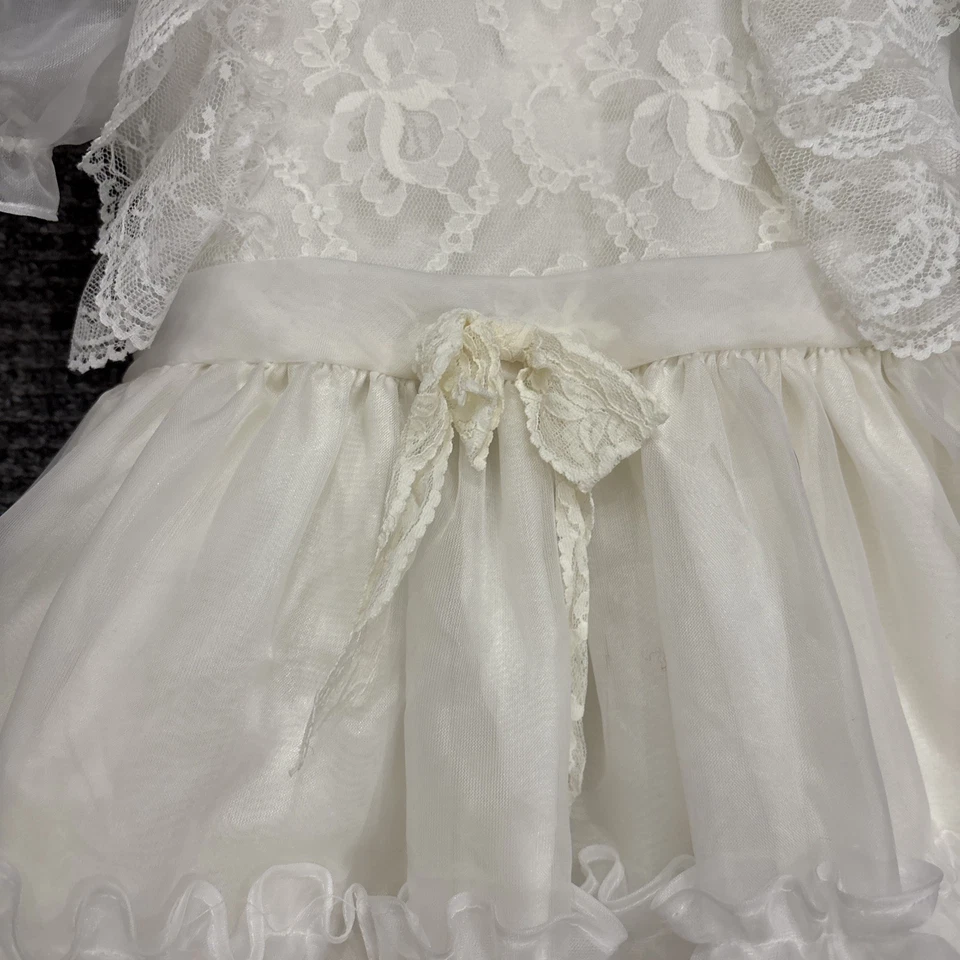 Vestido De Colección Campana Dorada Blanco Gasa Encaje Volantes Desfile Fiesta Círculo Completo Niñas 7 Foto 4 de 4