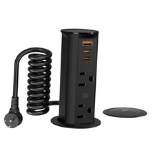  2 inch Space Saver Pop Up Outlet for Countertop with Retractable Black