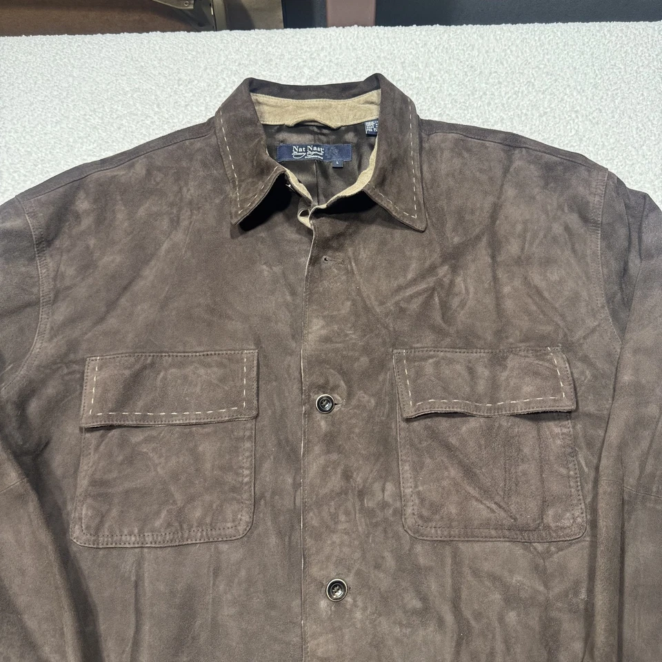 Куртка мужская Nat Nast большая коричневая кожаная замшевая на пуговицах западная рубашка с карманами - Изображение 2 из 4