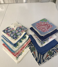 Vintage Ladies Hankies Lot Of 10 - SHADES OF BLUE TONES
