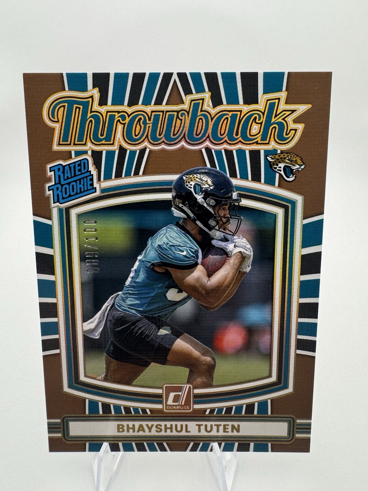2025 Donruss Football Bhayshul Tuten RC Rated Rookie Throwback /100 #38 Jaguars