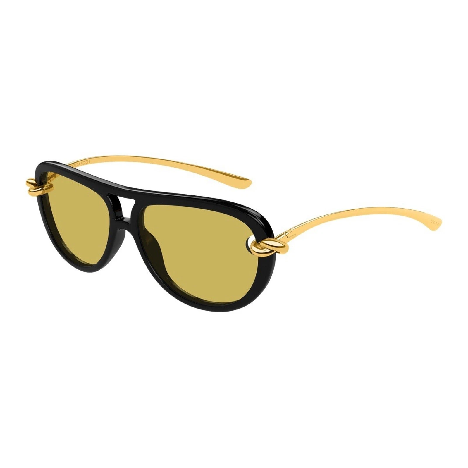 Bottega Veneta — BOTTEGA VENETA BV1418S 001 Gold Black Unisex KNOT Pilot Sunglasses AUTHENTIC