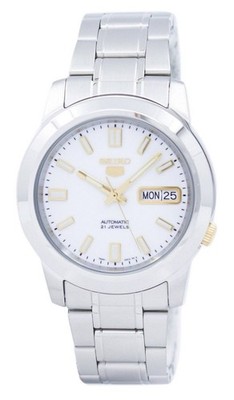 Seiko 5 Automatic 21 Jewels White Dial Stainless Steel 39mm SNKK07K1 Mens Watch