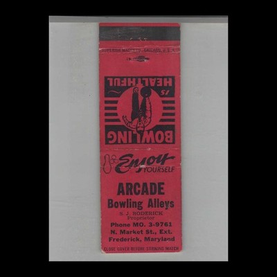 Matchbook Cover Bowling Arcade Bowling Alleys Frederick, MD