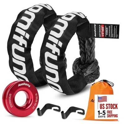 Synthetic Soft Shackle Rope, 2-Pack 1/2in x 22in, 56000 Lbs Breaking Black